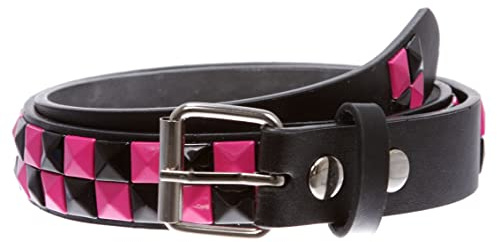 Kids 1 Snap On Punk Rock Studded Leather Belt, black/hot pink | s-24