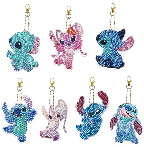 FCXQG 7-teiliges Diamond Art Painting Schlüsselanhänger Set - DIY 5D Stitch Keychain Mit Toolkits