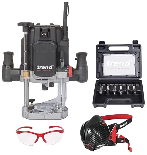 Trend T14 Kit de Démarrage Ultime pour Défonceuse, T14EK/EU Défonceuse (2300W, 12mm, 230V), Set de 6 Fraises 12mm, Masque Anti-Poussière et Lunettes de Sécurité, T14/START/SET/E