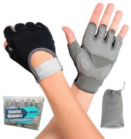 INNOOVEE Guantes Gimnasio Hombre y Mujer, Guante Gym para Levantamiento de Pesas, Guantes Ciclismo Hombre con Protección de Palma para Fitness y Entrenamiento de Crossfit Musculación (Negro, Medium)