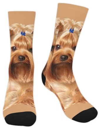 Bier Socken 40cm Niedliches Yorkshire-Terrier-Hundemuster Anzugsocken Sports Socken Warme Glücklich Sock Für Damen, Vatertagsgeschenk, Verkleidung Party