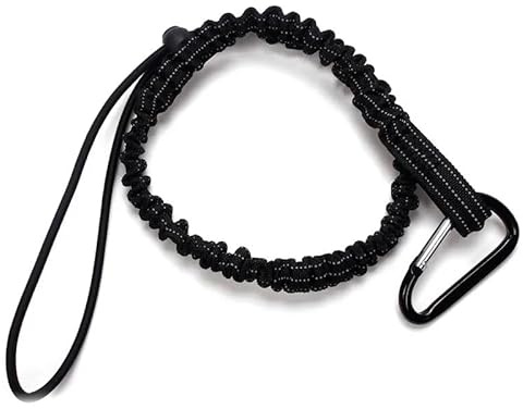 SDFIXINGS Tool Lanyard Rope Retractable Tool Safety Fall Protection With Aluminum Carabiner And Adjustable Loop End Polyester (Black - Pk1, 10kg/22Lbs, 90cm-160cm stretched)