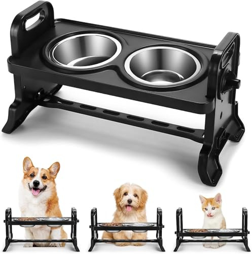 Sonhomay Gamelle surélevée réglable pour chien avec 2 gamelles en acier inoxydable 4 hauteurs réglables pour chiens et chats
