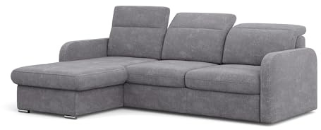 MEBLINI Schlafcouch mit Bettkasten - Ecksofa mit Schlaffunktion - Sofa mit Relaxfunktion und Kopfstützen - Couch L-Form - Eckcouch - Wohnlandschaft - Emerald - 215x167x84cm - Dunkelgrau Webstoff