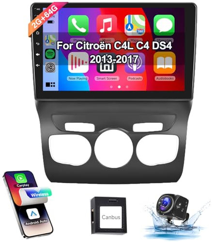 【2+64G】 Hodozzy Carplay Android Auto Radio Coche para Citroën C4L C4 DS4 2013-2017,10 Pulgada Touchscreen Autorradio Bluetooth con/Mirror Link WiFi/GPS/RDS/FM/USB