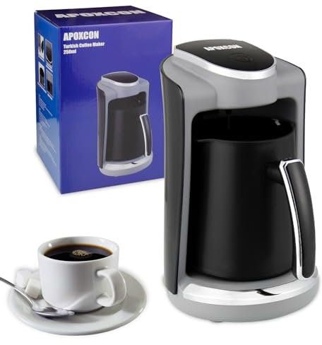 APOXCON Cafetière turque automatique 1 à 4 tasses, machine à café turque électrique 250 ml avec plaque chauffante en acier inoxydable et fonction anti-ébullition à sec
