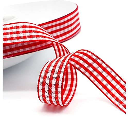 Kariertes Band 50 Yard 10mm Gingham Band Weihnachtsband Geschenkband Dekoband Schleifenband Plaid Ribbon Karo Stoffband Karoband Bastelband Geschenk Verpacken Hochzeit Weihnachten Party Deko Red