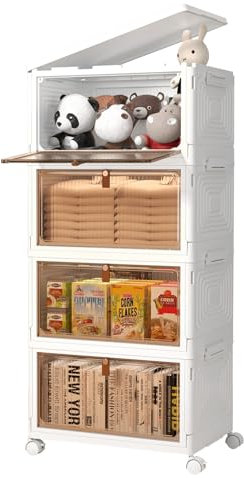 SavvyStor Storage Boxes with Lid - 4-Tier Plastic Storage Drawers, Stackable Boxes, Organiser for Bedroom Living Room