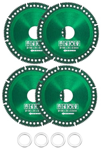 sourcing map 4pcs 4 Diamond Saw Blade, 20mm Arbor Cut Off Wheels, Diamond Cutting Disc Multifunction Tile Concrete Ceramic Marble Blade with 5/8 Washer for Angle Grinder, Green