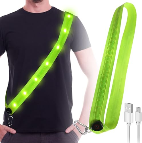 KOIROI Lauflicht Joggen mit Reflektoren Gürtel, Reflektor Gürtel Led, LED Lauflampe USB Aufladbar Verstellbar Nacht Sicherheitslicht Laufgürtel für Joggen Laufen Fahrradfahren Hundewandern