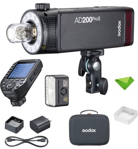 GODOX AD200 Pro II AD200Pro II 200Ws 2.4G Flash Strobe + Godox XProII-Nikon Trigger pour Nikon, 0.01-1.8s Recyclage Bi-Color LED Modeling TTL Pocket Monolight pour appareils Photo Reflex numériques