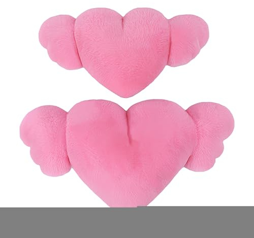 Kirdume Plush Heart Pillow Car - 2X Plush Heart Shaped Pillow With Wings,Cozy Cute Car Pillow Headrest For Driving, Home