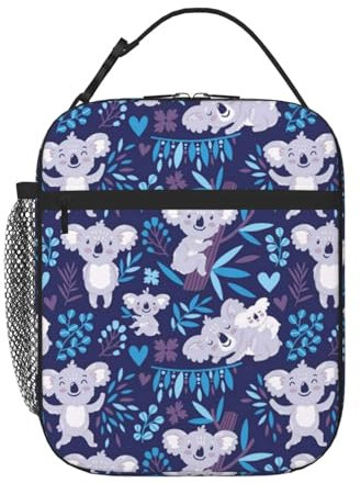 VANANI Schöne Koala isolierte Lunchtasche, mit seitlicher Netztasche, isolierte Lunchtasche für Damen und Herren, wasserdichte Lunchtasche, als Isoliertasche für Schule, Picknick, Ausflug