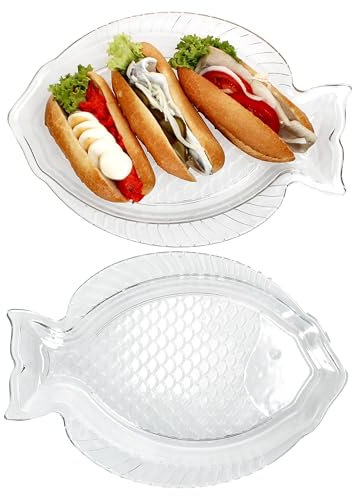 MamboCat Oslo - Set di 2 piatti da pesce L L I (L x P) 35 x 24 cm, in vetro con rilievo di pesce per pesce, frutti di mare, insalate, snack & Co.