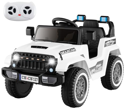 GYMAX Auto Elettrica per Bambini 12V, Veicolo Alimentato a Batteria con Luci, 3 Velocità e Controllo Remoto 2,4G, Modalità Musicale e Connessione Wireless, Regalo per Bambini 3+ Anni (Bianco)