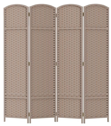 Room Divider 4 Panel Screen 5.6 Ft Tall Partition Room Dividers Beige Privacy Screens Folding Room Separation Free Standing Waterproof Wood Frame Wall Divider