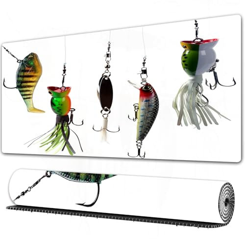 FEHWI Mauspad 75×40 cm Verlängertes großes Mauspad Schreibtischauflage,Angeln, Verschiedene Arten von Angelködern Hobby Freizeit Zeitvertreib SPOR,genähte Kanten Gaming Mauspad,rutschfeste Gummibasis
