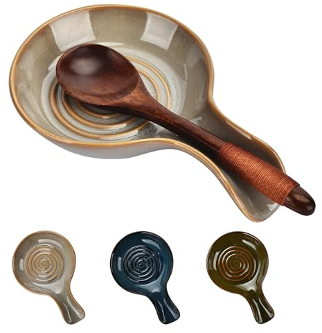 Heat Resistant Ceramic Spoon Rest, Large Spoon Holder for Stove Top, Farmhouse Kitchen Utensil Holder, Decorative Kitchen Counter Decor