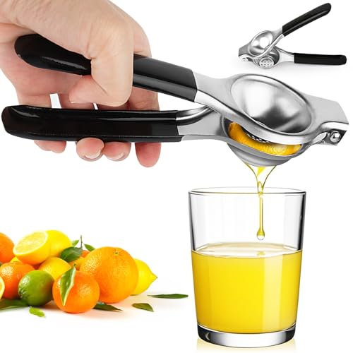 VFANDV Exprimidor de Limón, Manual Exprimidor de Cítricos, Mango de Silicona, Antideslizante de Acero Inoxidable para Todos Los Cítricos, Seguro y Duradero,Lavable en Lavavajillas (Negro)