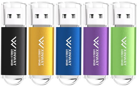 XinwaY Memory Stick 64GB USB Flash Drive Thumb Drives Data Storage USB Stick, (5 Pack 64GB - Black Blue Green Gold Purple)