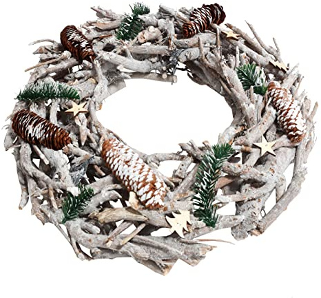 Corona de Adviento XXL, redonda, decoración navideña, madera, diámetro de 48 cm, color blanco y gris, sin velas ni soportes