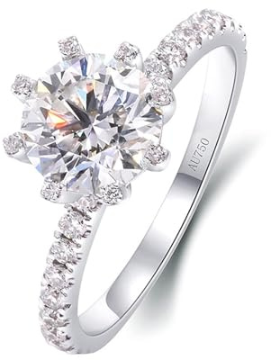 Damenring Daumen, Knuckle Ring 2ct 8 Klauen Solitaire Runder Moissanit 14K Weißgold Größe 63 (20.1)