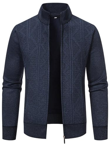 crazy bean Cardigan da Uomo Lavorato a Maglia Cardigan Lavorato Invernale Maniche Lunghe da Uomo con Zip Intera Caldo Maglione a Righe Casual Grigio Scuro M