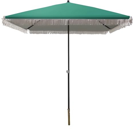 ITTRUH Ombrellone da spiaggia for patio, con frange, quadrato, protezione solare UPF50+, impermeabile, for esterni, giardino, cortile, prato(Dark Green)
