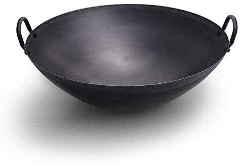 OWOHYG Wok Chino Salteado De Hierro Fundido Pre-Sazonado, Grande Y Profundo, con Dos Asas Integradas, Regalo 2021, 40 Cm