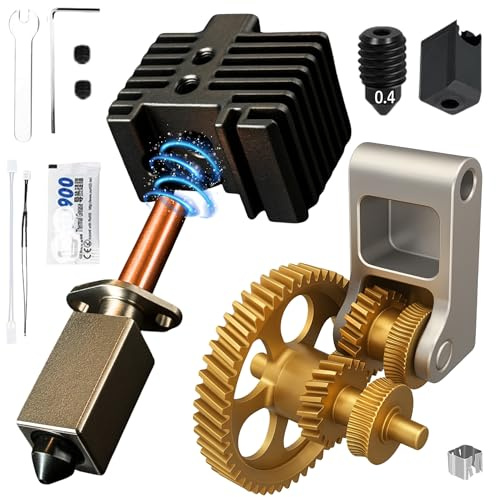 TronicXL Upgrade KIT für Bambu Lab 3D-Drucker P1P P1S X1 X1C X1E I Extruder Gear Zahnrad + Hotend Kit 3.0 + 2X Düse 0,4mm Heizblock Heating Block für Bambulab 3D-Druck Zubehör Ersatzteil Upgrade