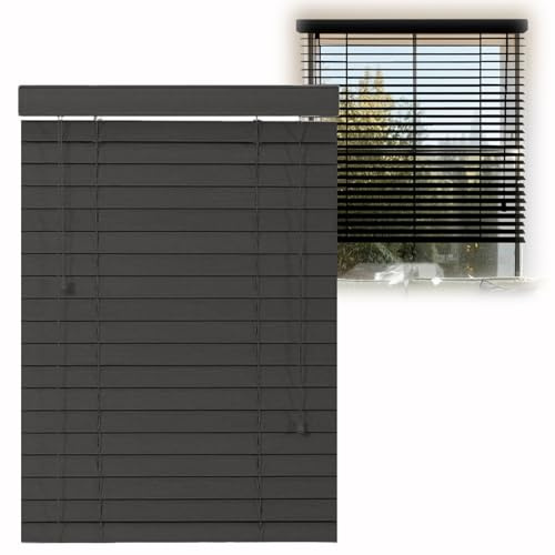 Schwarze Holzjalousien – 5 cm Lamellen, Sichtschutz, Fensterläden für Büro, Schlafzimmer und Wohnzimmer, einfach anzubringen, horizontale Schattierungen, elegante Fensterbehandlung