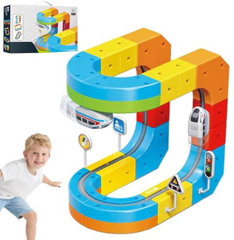 Clickrail Electric Train Set Flexible Race Track, klick Rail Elektrische Eisenbahn, Schwerkraft-trotzende 3D-eingebettete Layouts und motorisiertes Auto, Autorennbahn STEM-Bauspielzeug für Kinder