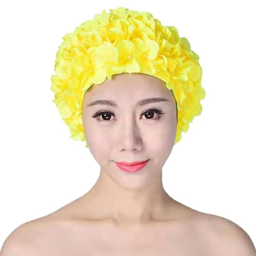 Cuffia da bagno da donna per nuotare, vintage con fiori floreali, comoda cuffia da bagno elastica con capelli lunghi per donne, adulti e bambini