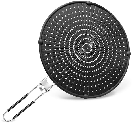 Jeesblsy Silikon Spritzschutz Pfannen mit Klappbarem Griff, 32 cm/ 12.5inch Mehrzweck Pfannen-Abdeckung Sieb Universal Hitzebeständig Gegen Heißes Ölspritzschutz