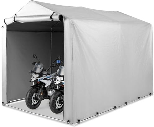 FANTASK Garagenzelt, 160x218x164 cm mit Metallrahmen, Wasserdichtes Gerätehaus mit aufrollbarer Reißverschlusstür für Fahrräder, Motorräder und Gartengeräter, Silbergrau