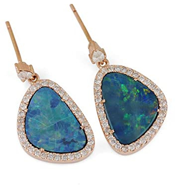 ZUOZUIYQ Massive 14-Karat-Roségold-Boulder-Opal-Edelstein-Ohrhänger mit Pavé-Diamant, handgefertigter feiner Schmuck zum Valentinstag für Liebhaber