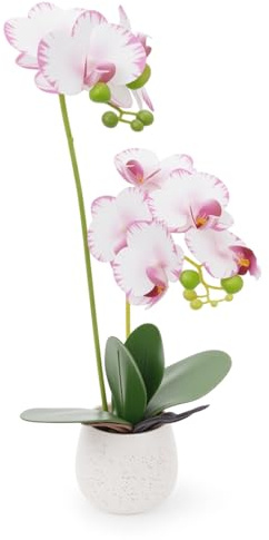 GEMWONDER Fake Orchid in Vase Artificial Orchids That Look Real with Pot Artificial Flowers for Home Decor (Pink)