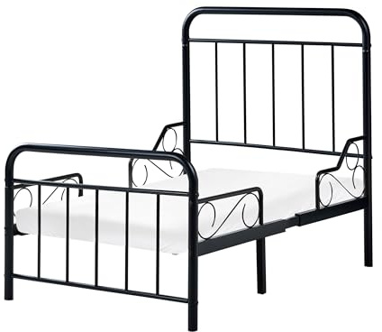 Beliani Cama Infantil Extensible de Hierro Metal 90 x130/160/200 cm con somier de láminas Negro Anais