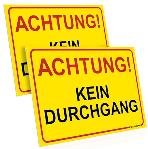 PRINTIMA 2x Schild 32x21 cm Achtung! Kein Durchgang aus PVC inkl. Montagematerial – gut sichtbares Warnschild für Innenbereich, Außenbereich, Baustelle, Betrieb & Lagerflächen