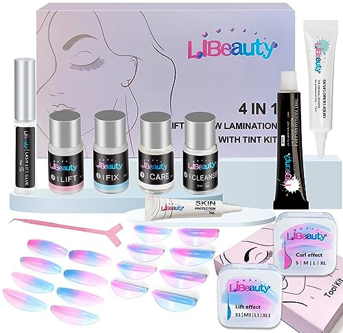 Libeauty Eyelash Lift and Tint Kit Fast Curling Coloring Lash Perm Black Dye Kit With L&C Shapes Lash Lifting Pads Suitable for Salon & Home Use