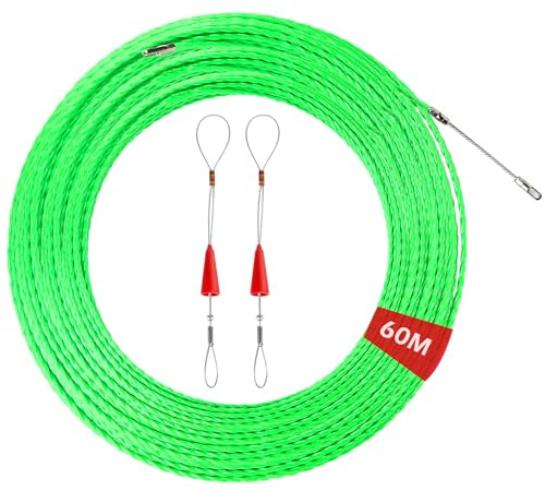 60 m Guia Pasacables, Guía Pasacables Profesional, Guia Cables con 2 Muelle de Guía Diámetro 4mm para la Colocación de Cables
