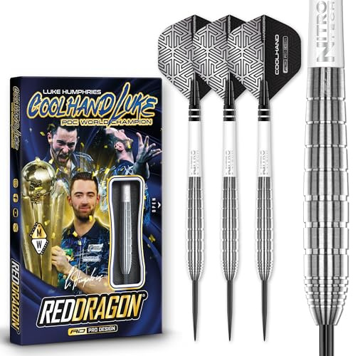 RED DRAGON Darts - Luke Humphries TX1 Series | 25g | 90% Wolfram - Profi dartpfeile metallspitze Satz - Enthält Steeldarts Pfeile Flüge & Schäfte | Profi Spieler Edition