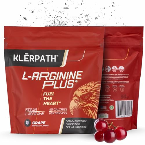 L-Arginine Plus Powder with 5110 mg L-Arginine and 1010 mg L-Citrulline - Nitric Oxide Supplement for Blood Flow and Circulation - Grape Flavor 13.4 Ounces