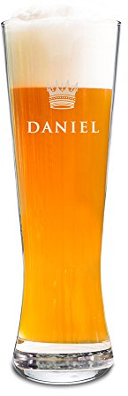 AMAVEL Verre à bière blanche, Personnalisé avec nom, Bière de froment, Weizenbecker, Motif Couronne, env. 0,5 L