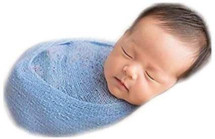 Luxury Stretch Newborn Boy Girl Baby Photography Props Wrap Yarn Cloth Blanket (Blue)