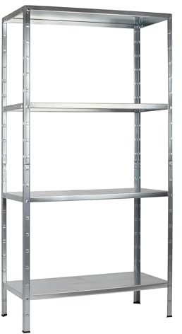 SCHULTE Regalwelt Steckregal mit 4 PowerMAX Fachböden, 70 kg Tragkraft, 200x100x50 cm (HxBxT), verzinkt (Lagerregal, Werkstattregal, Kellerregal, Garagenregal, Metallregal