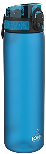 ion8 Trinkflasche, 500 ml, Auslaufsicher, Einhandöffnung, Sichere Verriegelung, Spülmaschinenfest, BPA-frei, Tragegriff, Klappdeckel, Leicht zu Reinigen, Klimaneutral, Blau