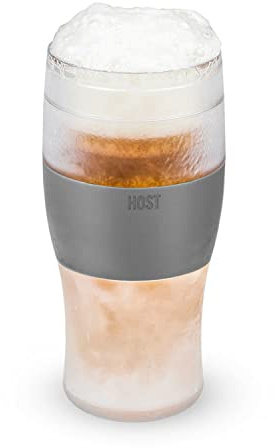 Host Freeze Beer Glasses, Frozen Beer Mugs, Freezable Pint Glass Set, Insulated Beer Glass to Keep Your Drinks Cold, Double Walled Insulated, 16oz, Grey