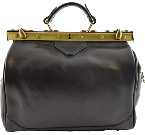 Dream Leather Bags Made in Italy toskanische echte Ledertaschen Leder Arzttasche, 2 Seitentaschen Farbe Schwarz - Italienische Lederwaren - Aktentasche