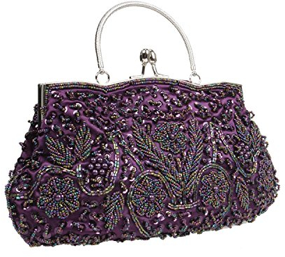 UK_Stone Handmade Vintage Damen Pailletten Perlen Beaded Clutch Party Handtasche Abendtasche (Lila)
